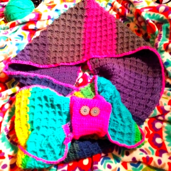🌈NEW Hooded Crochet Cowl Scarf Wrap Colorful HANDCRAFTED - Picture 9 of 15